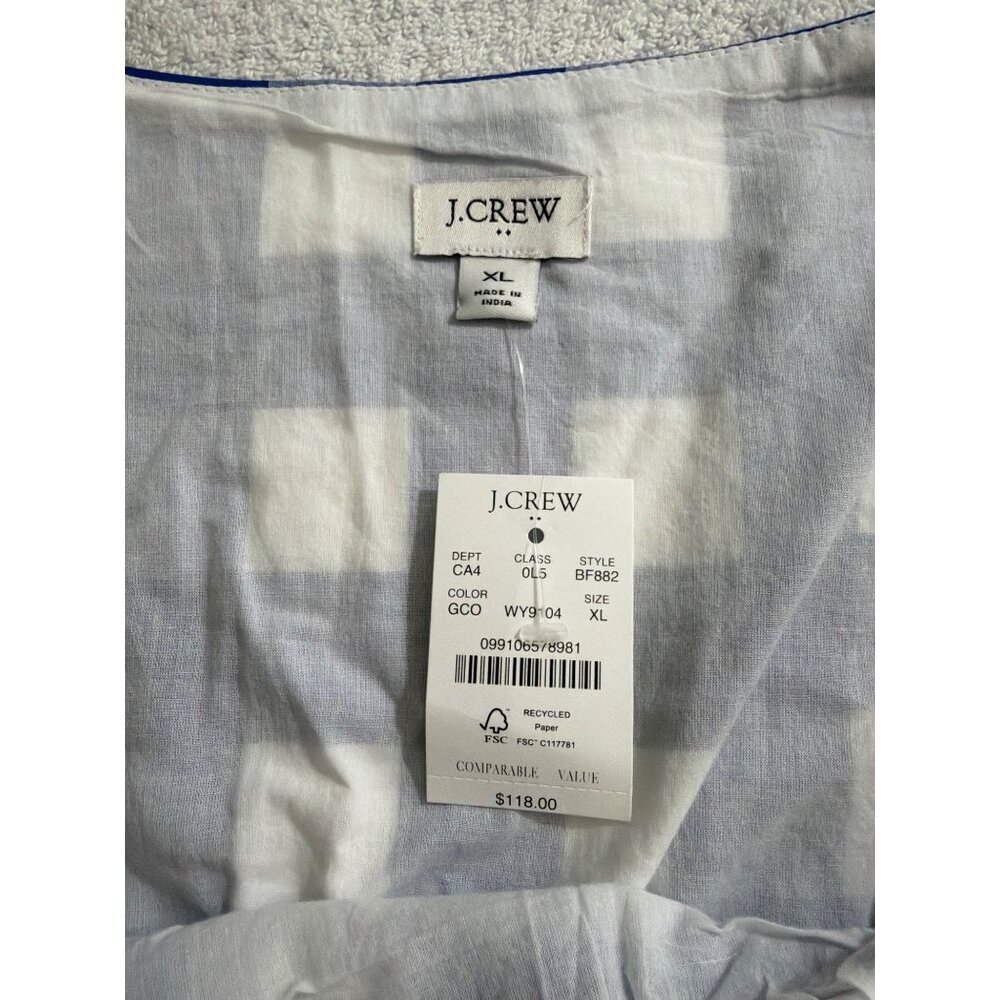 NWT J.Crew Factory Blue & White Gingham Tiered Midi Dress XL - Picture 4 of 16